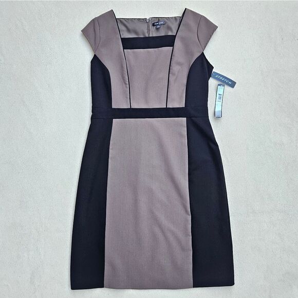 Voir Voir Taupe and Black Cap Sleeve Sheath Dress - Picture 1 of 12